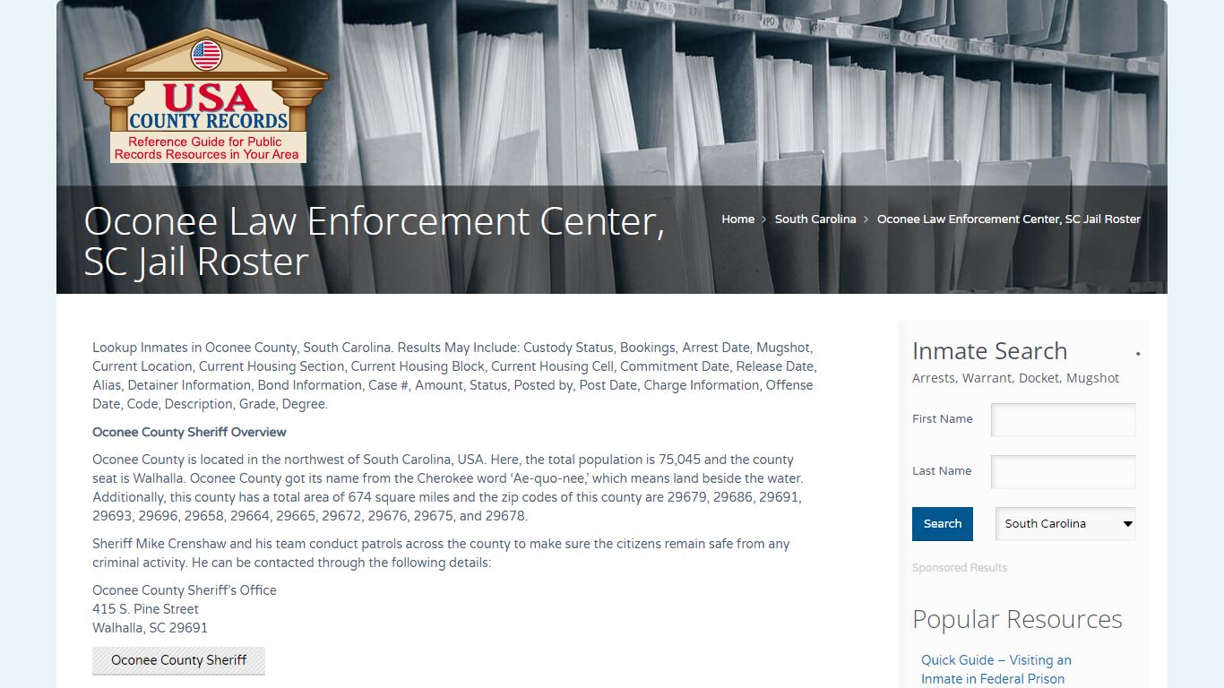 Oconee Law Enforcement Center, SC Jail Roster | Name Search