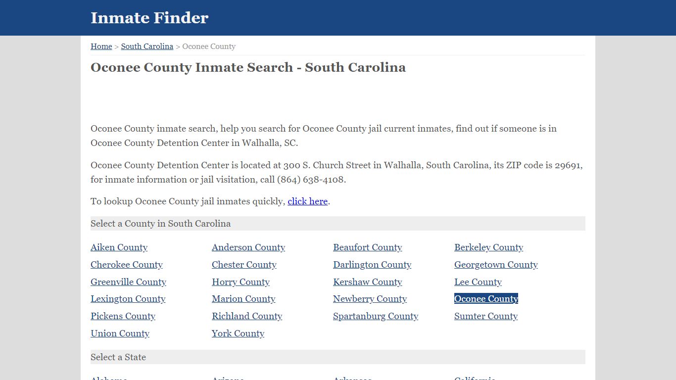 Oconee County South Carolina Jail Inmate Finder